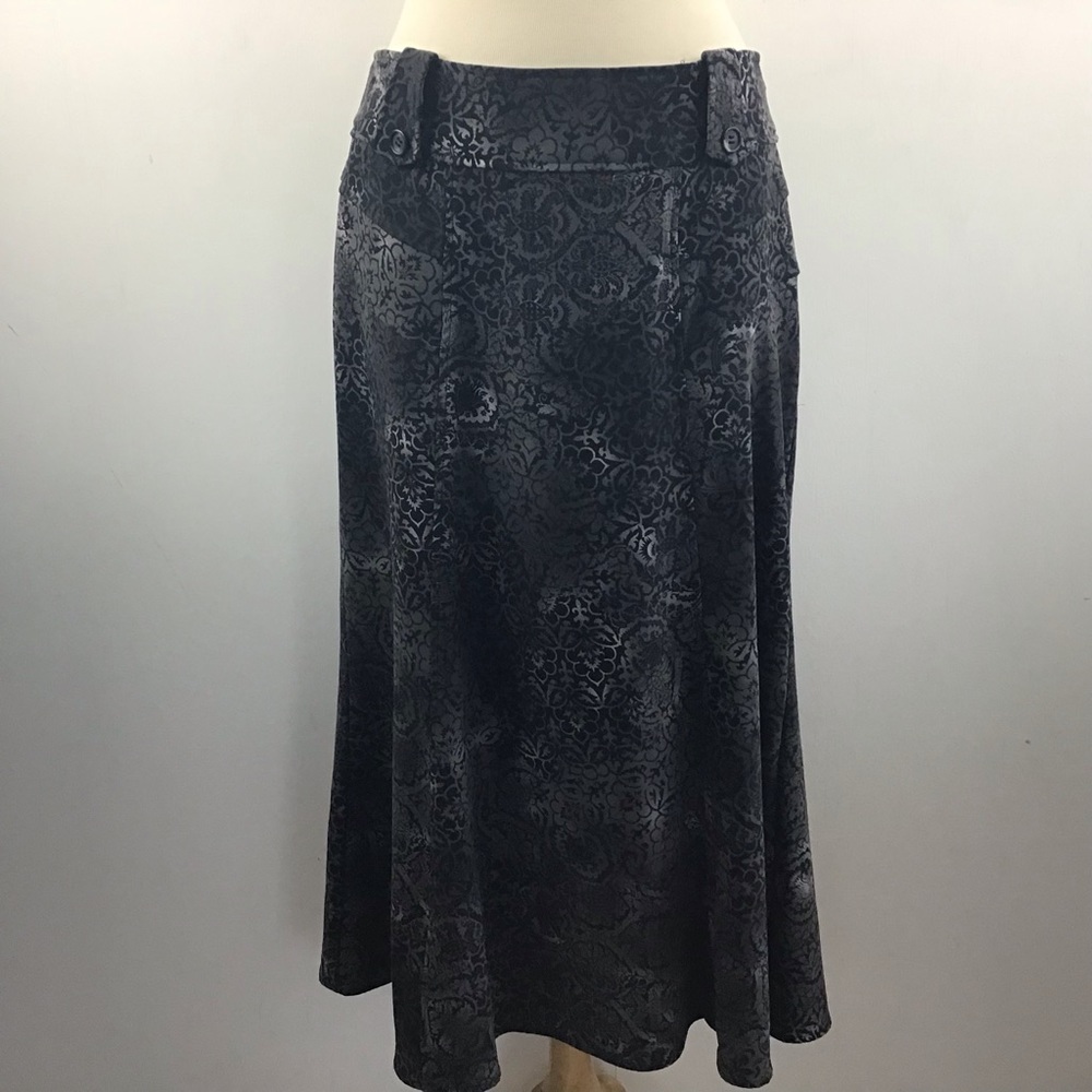 Christopher&Banks gray and black printed  fabric midi/maxi skirt 80s 90s? Sz 10.